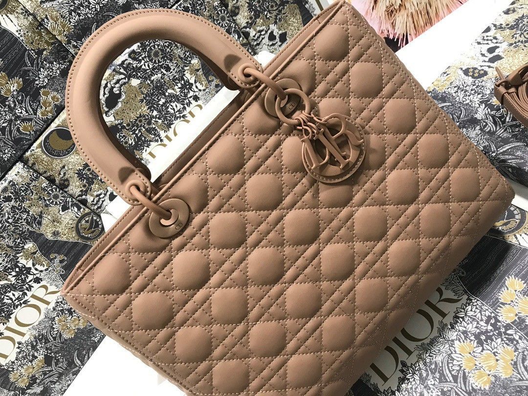 Dior Lady Dior Large Bag In Blush Ultramatte Cannage Calfskin