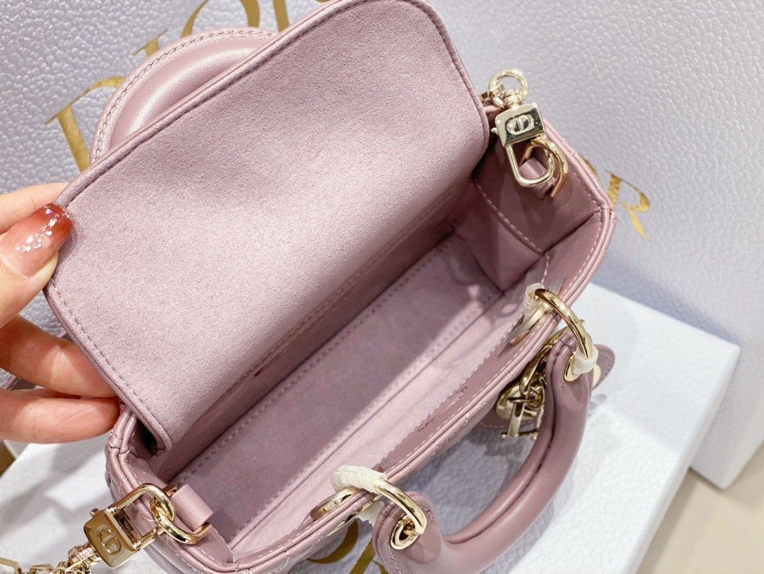 Dior Lady D-Joy Micro Bag In Peony Pink Cannage Lambskin