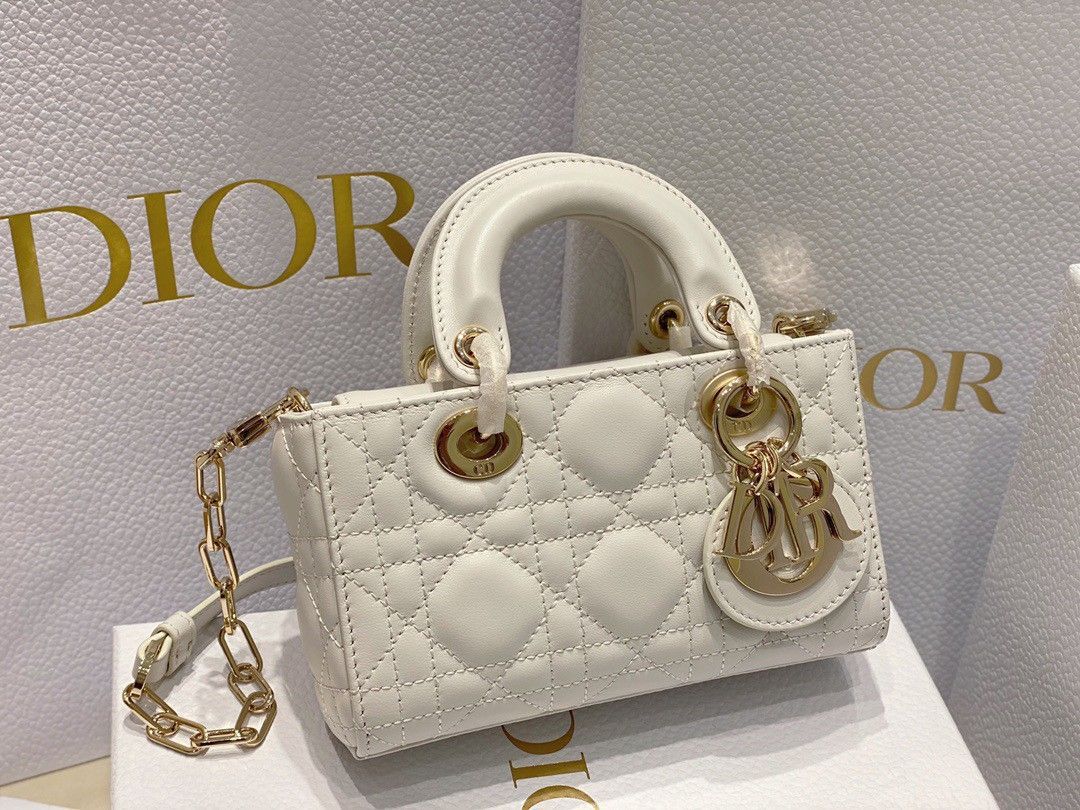 Dior Lady D-Joy Micro Bag In White Cannage Lambskin