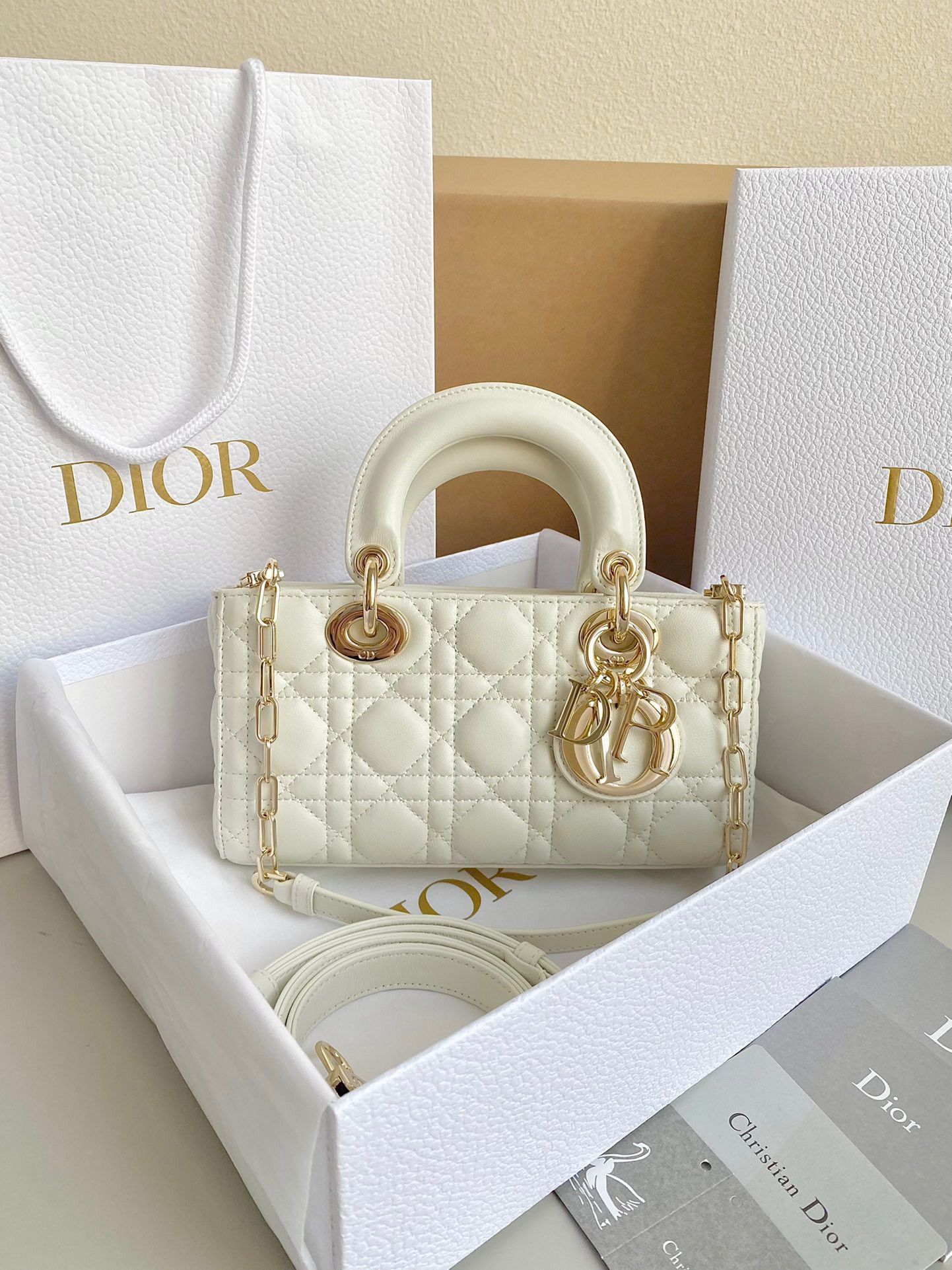 Dior Lady D-Joy Small Bag In White Cannage Lambskin