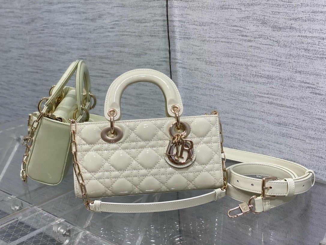 Dior Lady D-Joy Small Bag in White Patent Calfskin