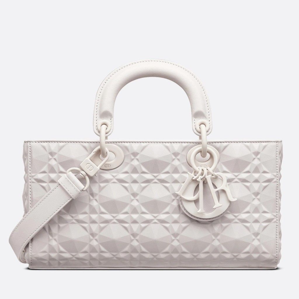 Dior Lady D-Joy Medium Bag In White Calfskin with Diamond Motif