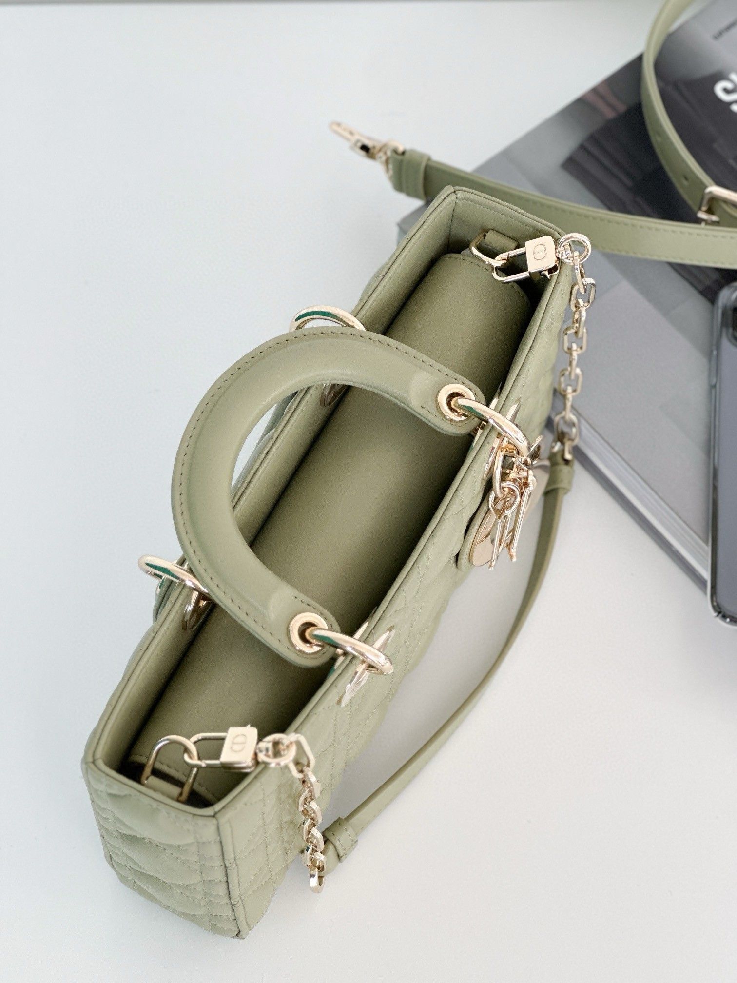 Dior Lady D-Joy Medium Bag In Ethereal Green Cannage Lambskin