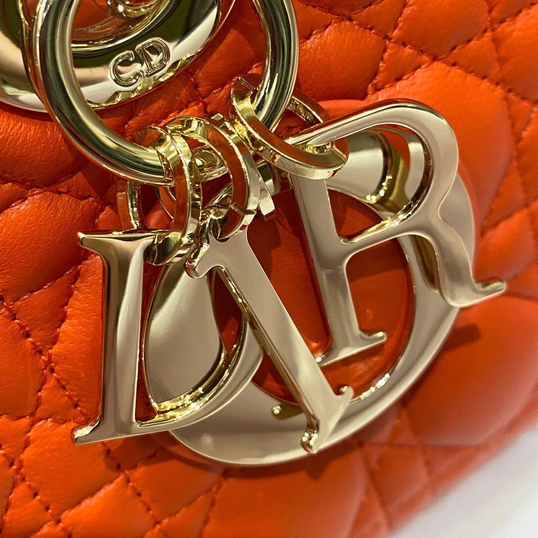 Dior Lady D-Joy Medium Bag In Orange Cannage Lambskin