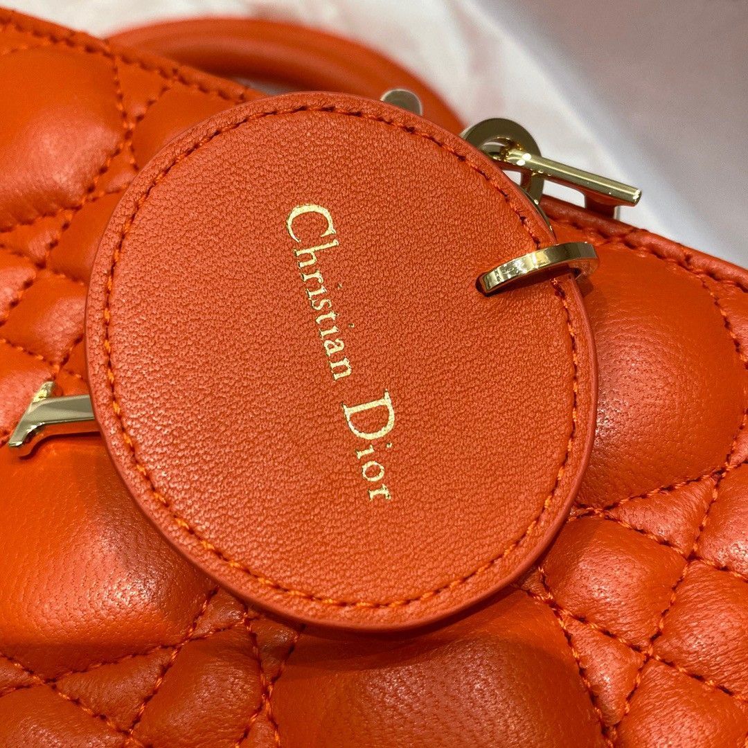 Dior Lady D-Joy Medium Bag In Orange Cannage Lambskin