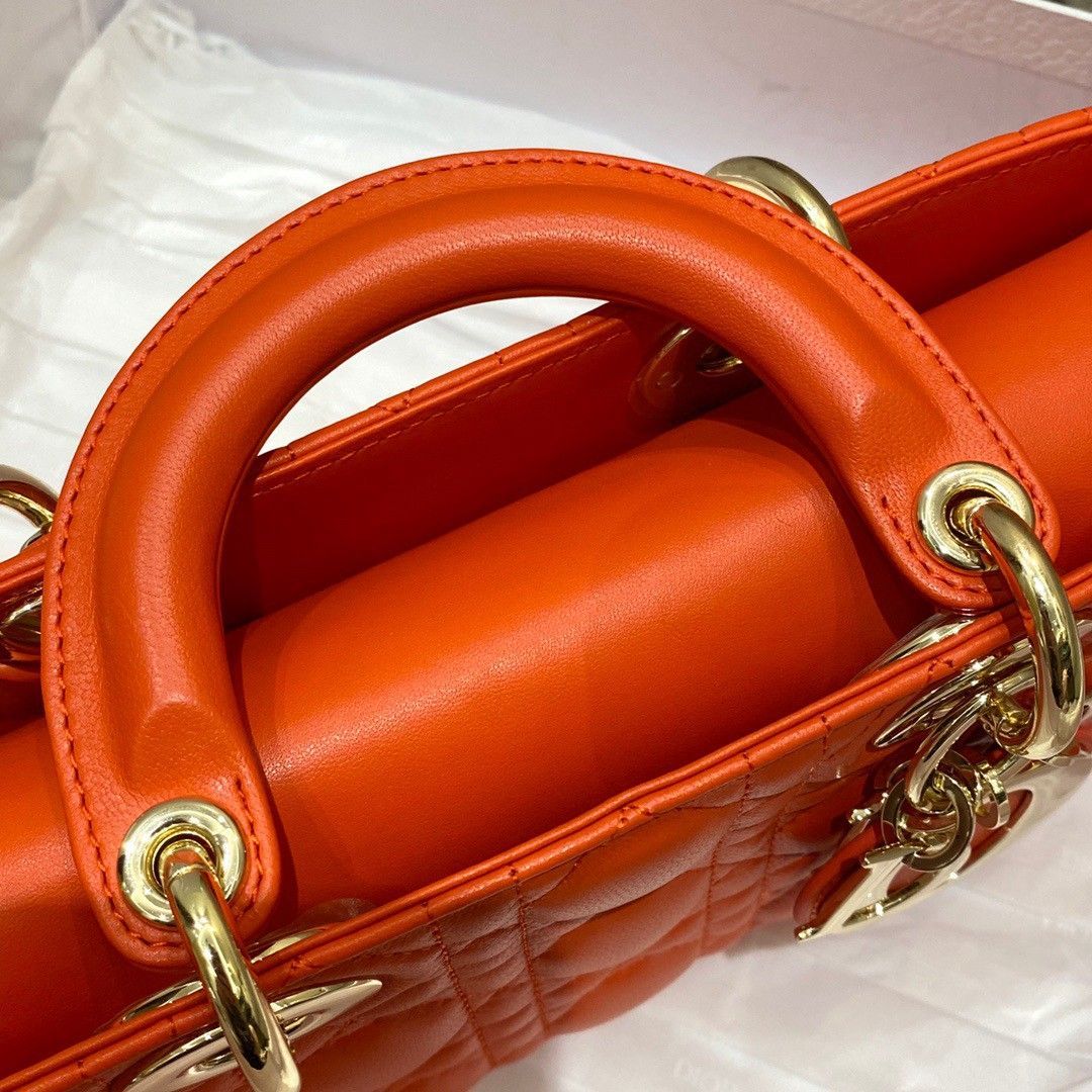 Dior Lady D-Joy Medium Bag In Orange Cannage Lambskin