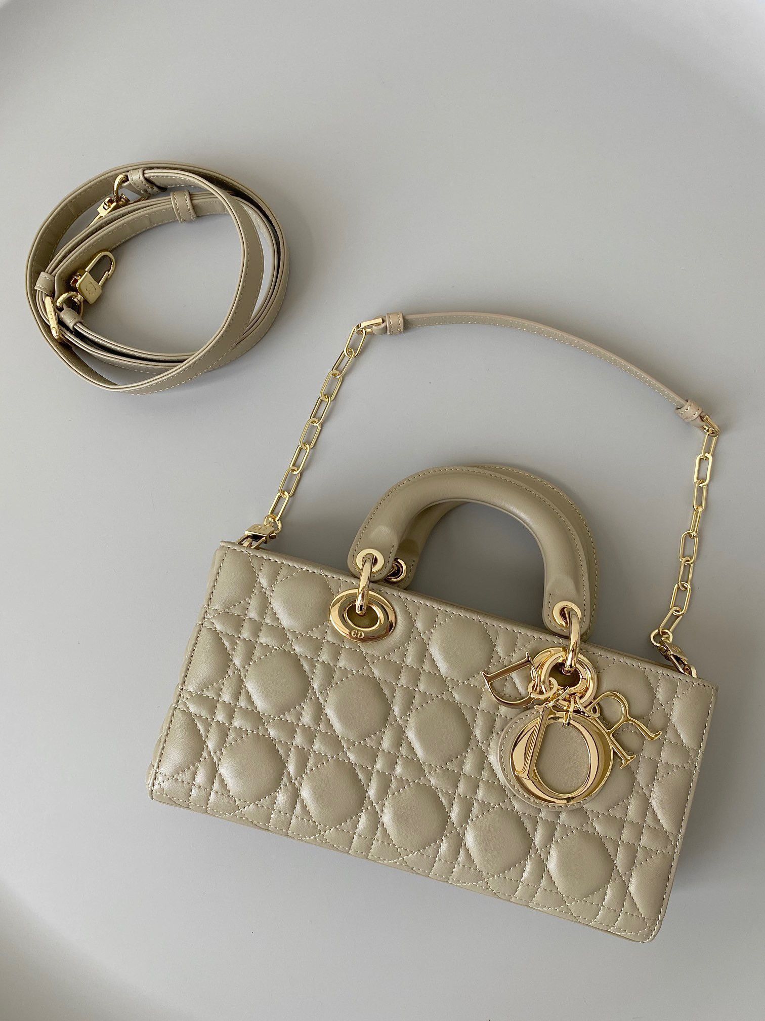 Dior Lady D-Joy Medium Bag In Sand Cannage Lambskin