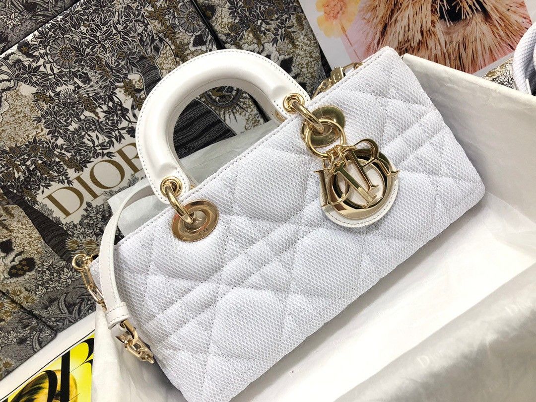 Dior Lady D-Joy Medium Bag In White Macrocannage Technical Fabric