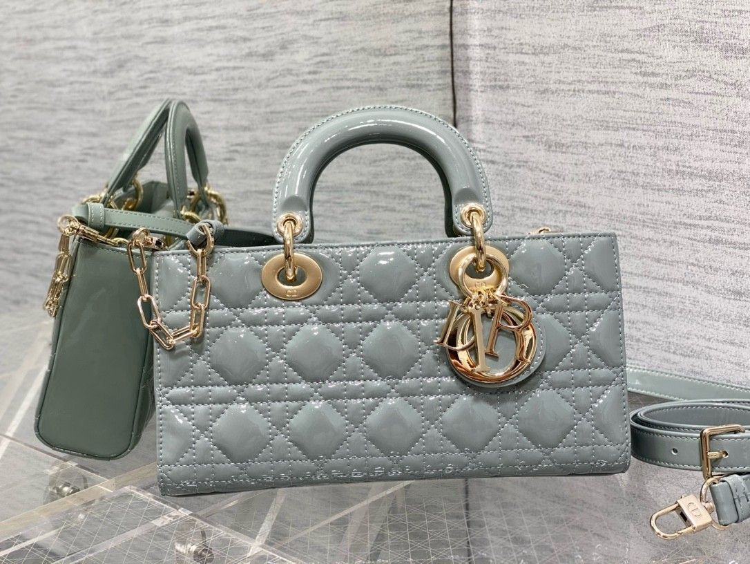 Dior Lady D-Joy Medium Bag in Grey Patent Cannage Calfskin