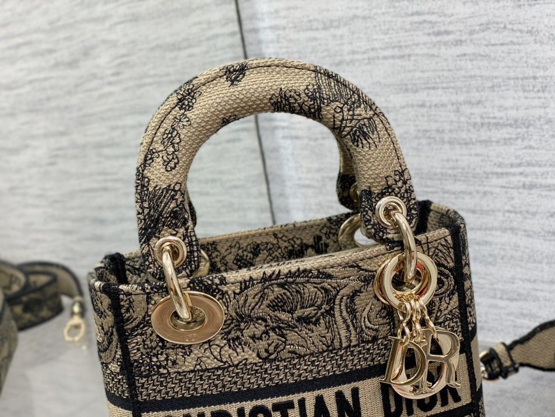 Dior Lady D-Lite Mini Bag In Brown Toile de Jouy Embroidery