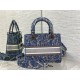 Dior Lady D-Lite Medium Bag In Blue Brocart Denim-Effect Embroidery