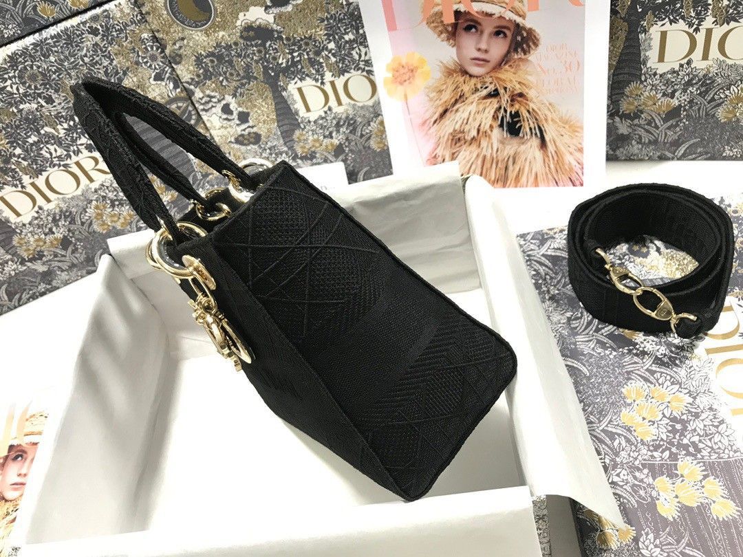 Dior Lady D-Lite Medium Bag In Black Cannage Embroidered Canvas