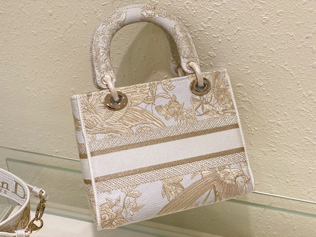 Dior Lady D-Lite Medium Bag In Gold Jardin d'Hiver Embroidery