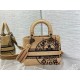 Dior Lady D-Lite Medium Bag In Beige Jute Canvas with Dior Union Motif