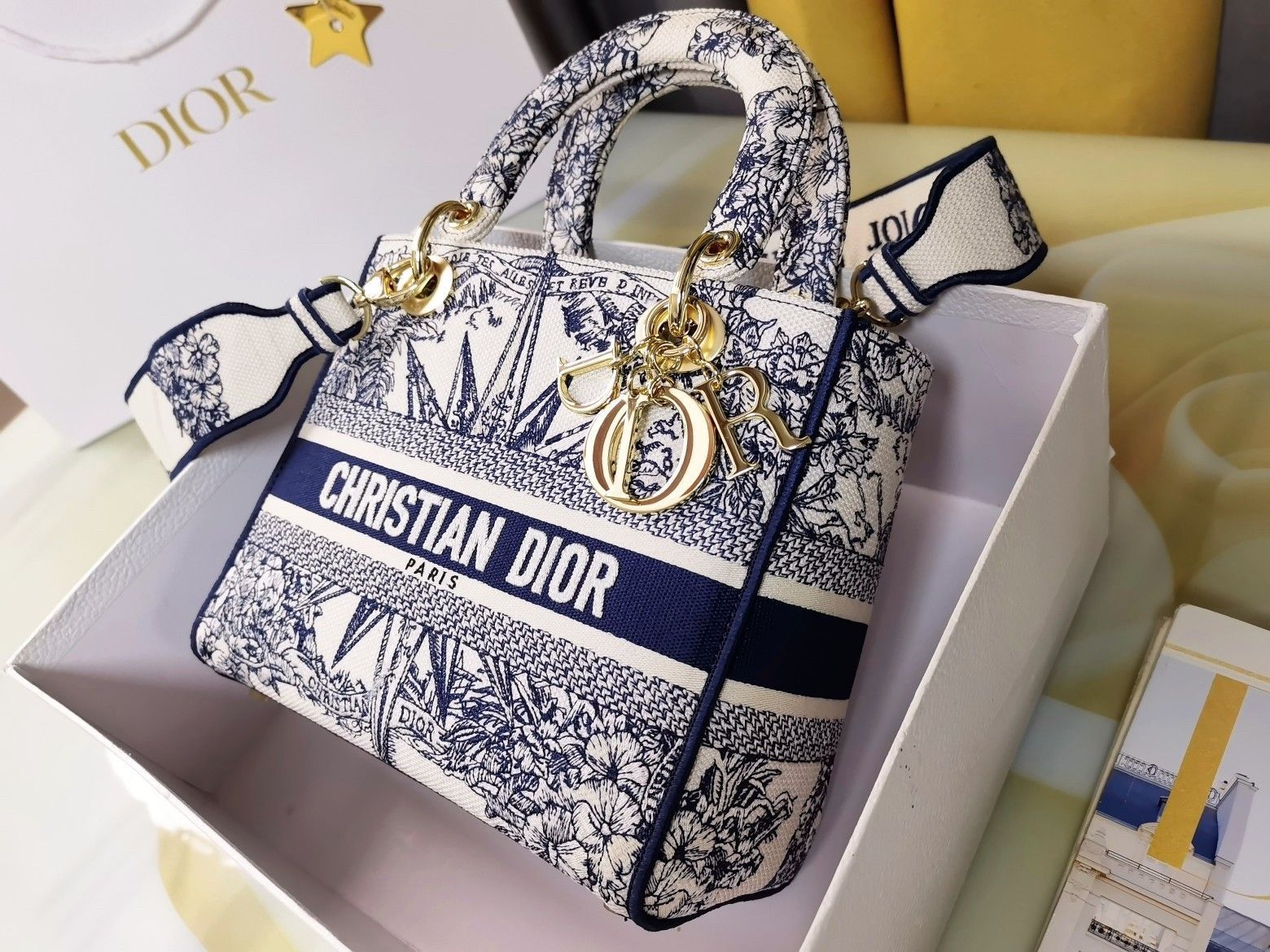 Dior Lady D-Lite Medium Bag In Blue Multicolor Rêve d'Infini Embroidery