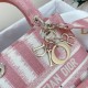 Dior Lady D-Lite Medium Bag In Pink D-Stripes Embroidery