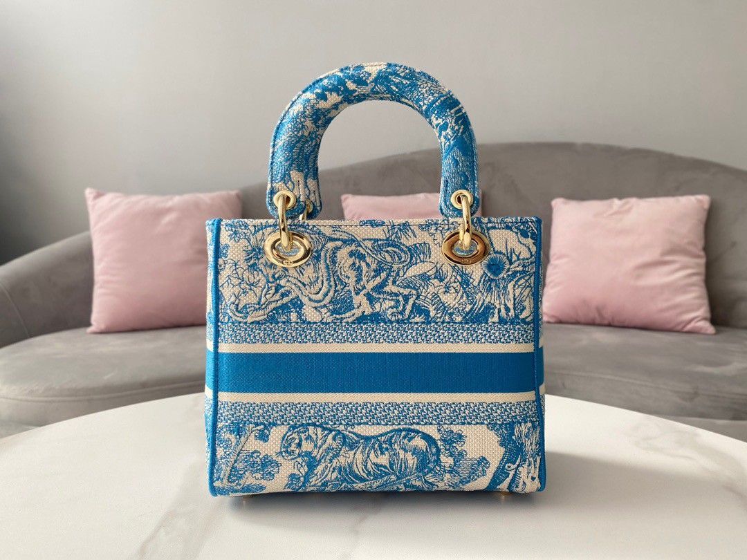 Dior Lady D-Lite Medium Bag In Blue Toile de Jouy Canvas