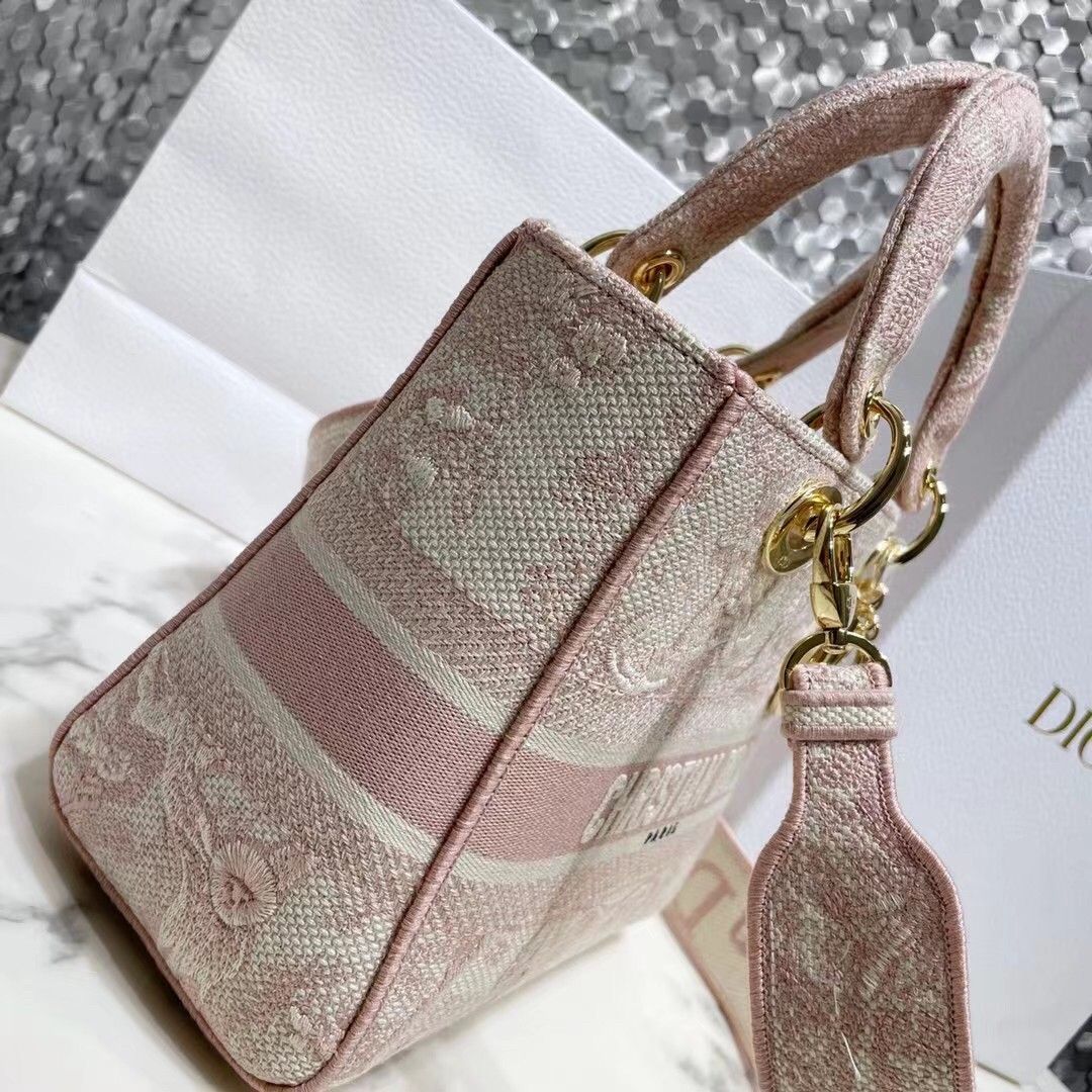 Dior Lady D-Lite Medium Bag In Pink Toile de Jouy Embroidery