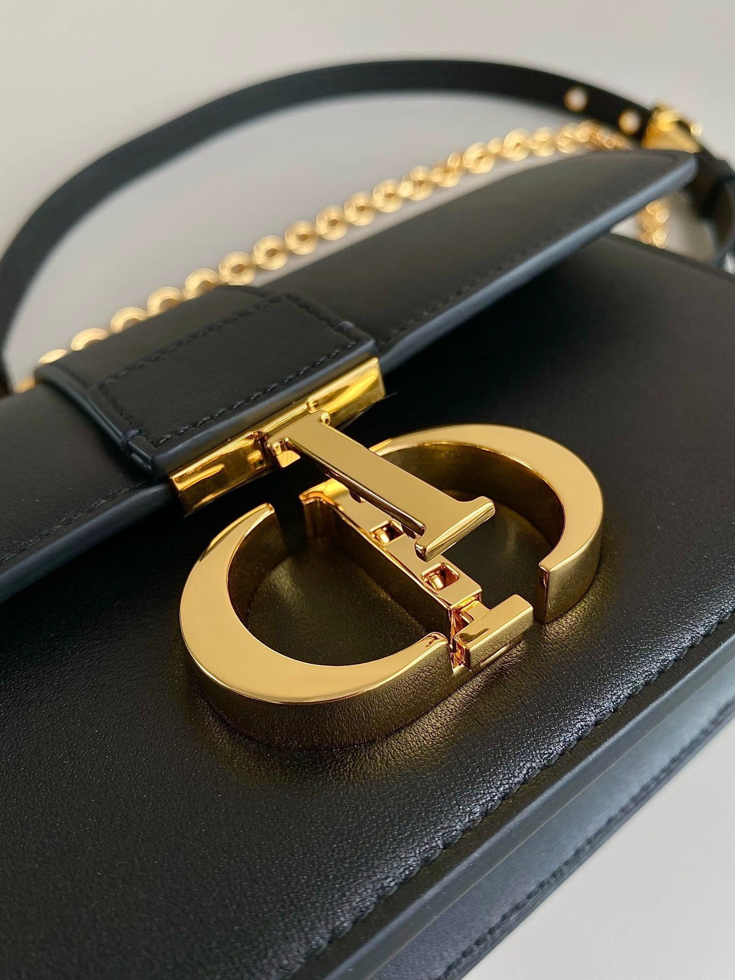 Dior 30 Montaigne East-West Bag with Chain in Black Calfskin