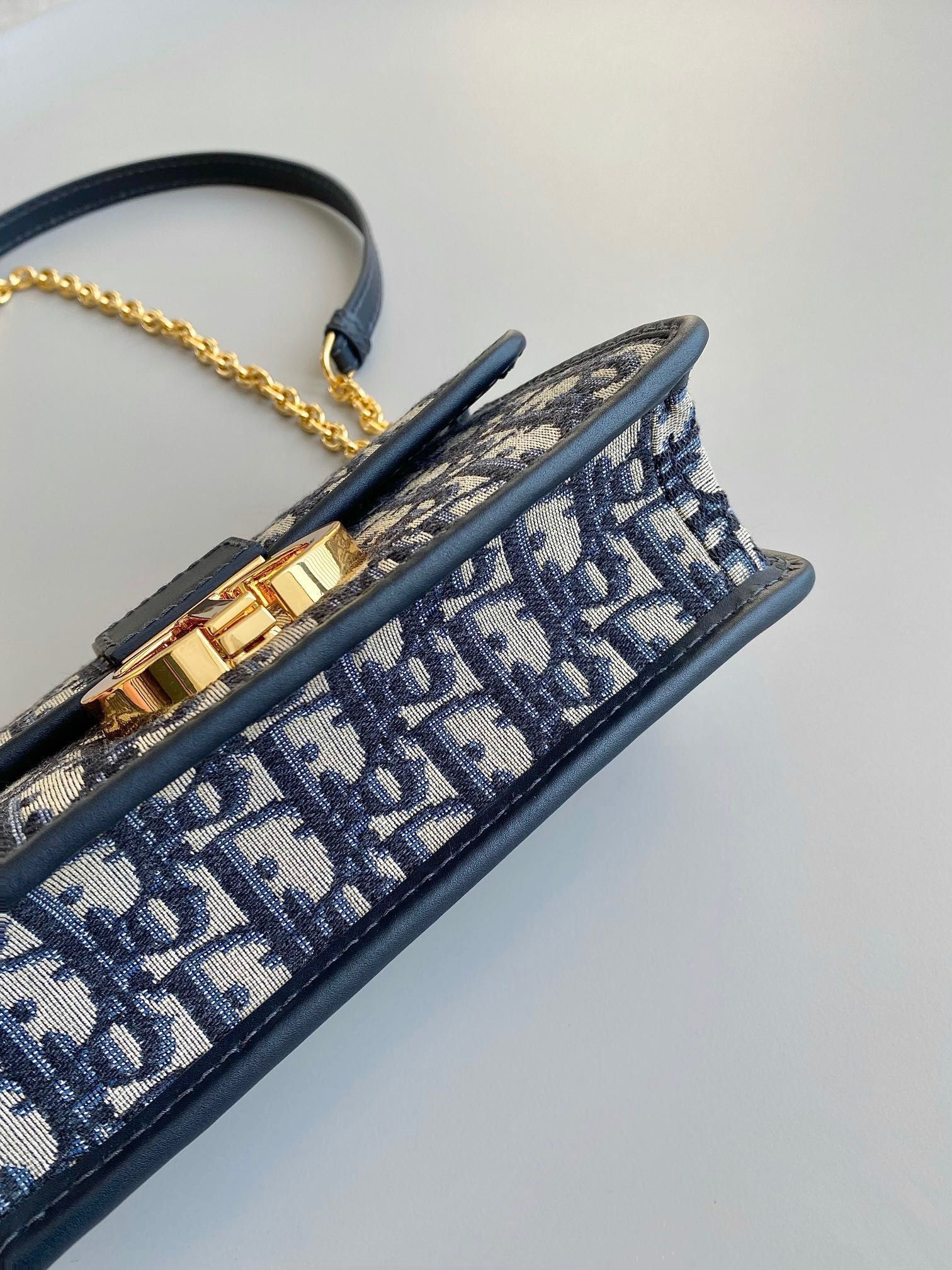 Dior 30 Montaigne East-West Bag with Chain in Blue Oblique Jacquard