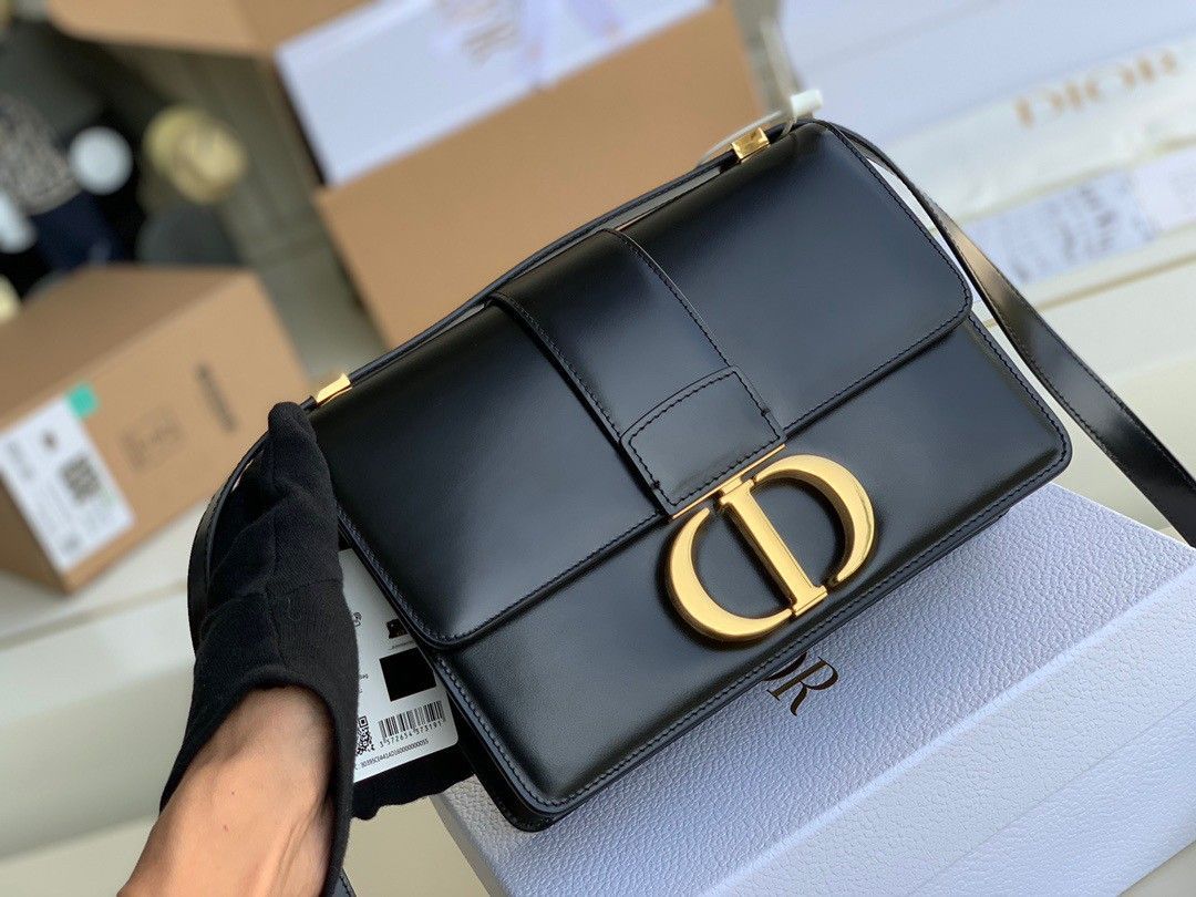 Dior 30 Montaigne Medium Bag In Black Box Calfskin