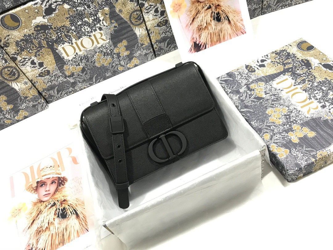 Dior 30 Montaigne Medium Bag In Black Ultramatte Grained Calfskin