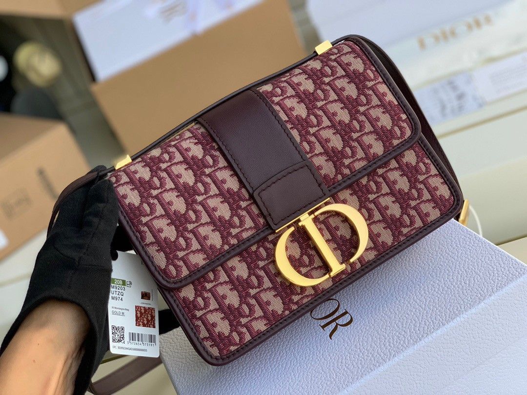 Dior 30 Montaigne Medium Bag In Bordeaux Dior Oblique Jacquard