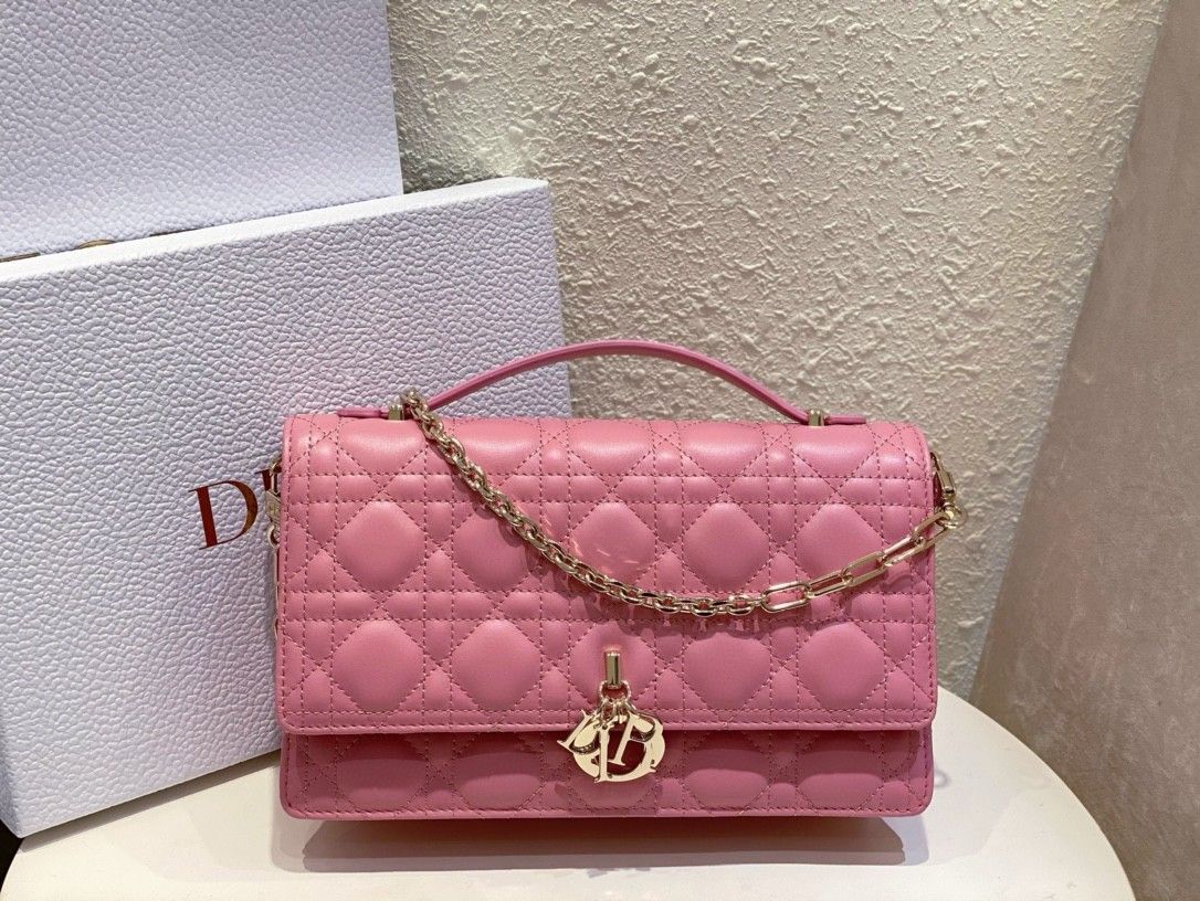 Dior Miss Dior Top Handle Bag in Melocoton Pink Cannage Lambskin