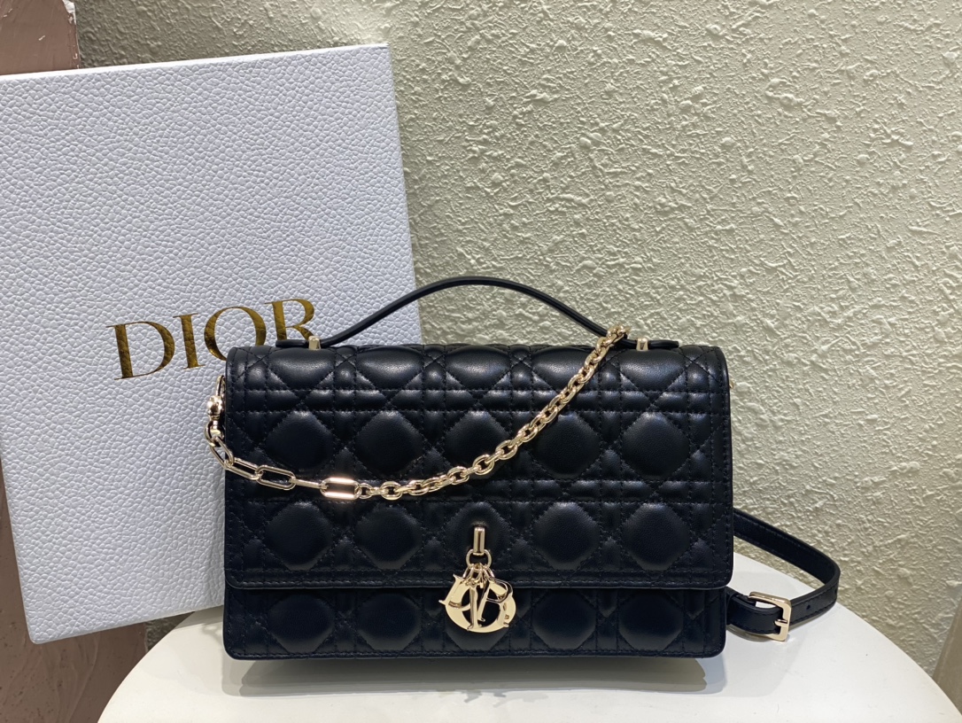 Dior Miss Dior Top Handle Bag in Black Cannage Lambskin