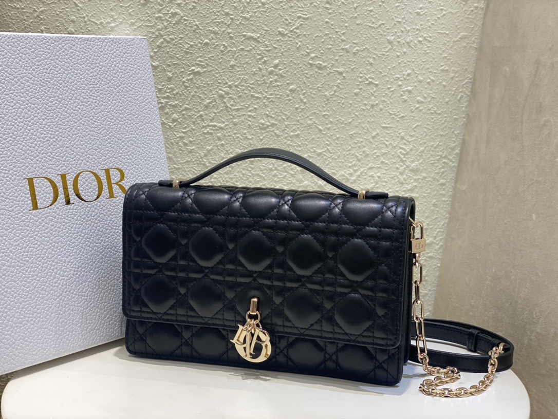 Dior Miss Dior Top Handle Bag in Black Cannage Lambskin