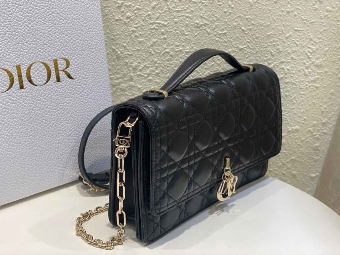 Dior Miss Dior Top Handle Bag in Black Cannage Lambskin