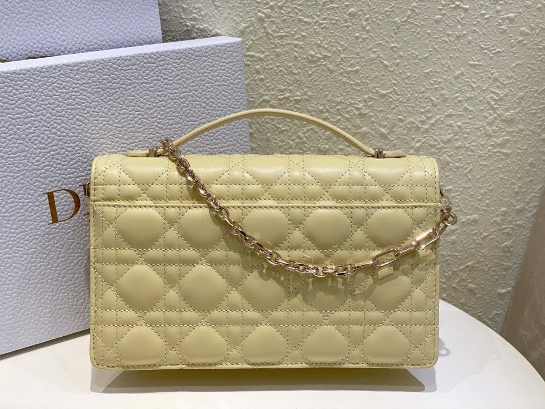 Dior Miss Dior Top Handle Bag in Pastel Yellow Cannage Lambskin