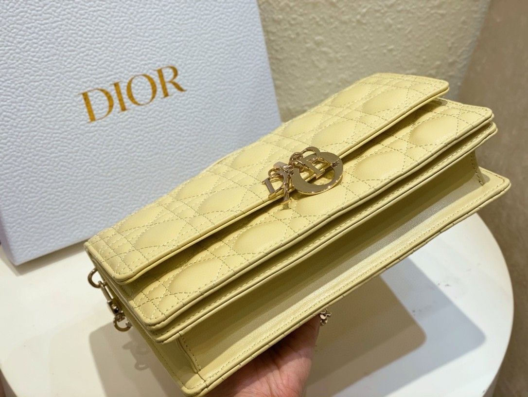 Dior Miss Dior Top Handle Bag in Pastel Yellow Cannage Lambskin