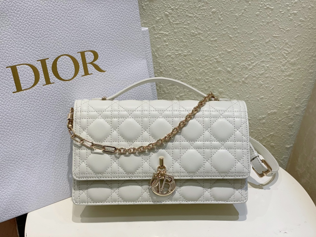 Dior Miss Dior Top Handle Bag in White Cannage Lambskin