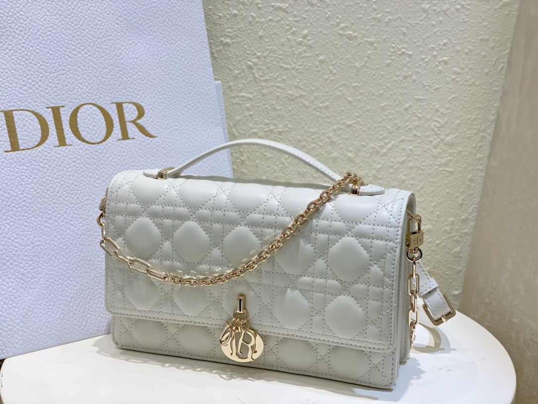 Dior Miss Dior Top Handle Bag in White Cannage Lambskin