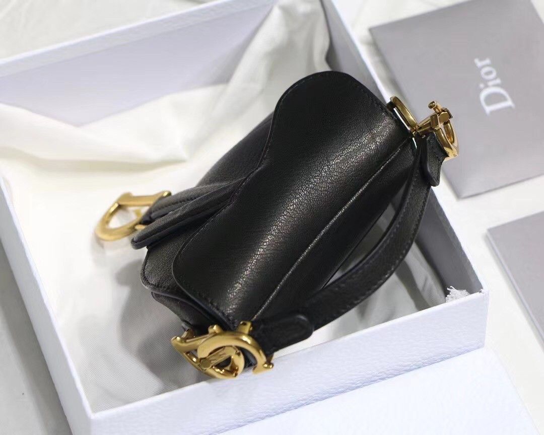 Dior Saddle Micro Bag In Black Goatskin