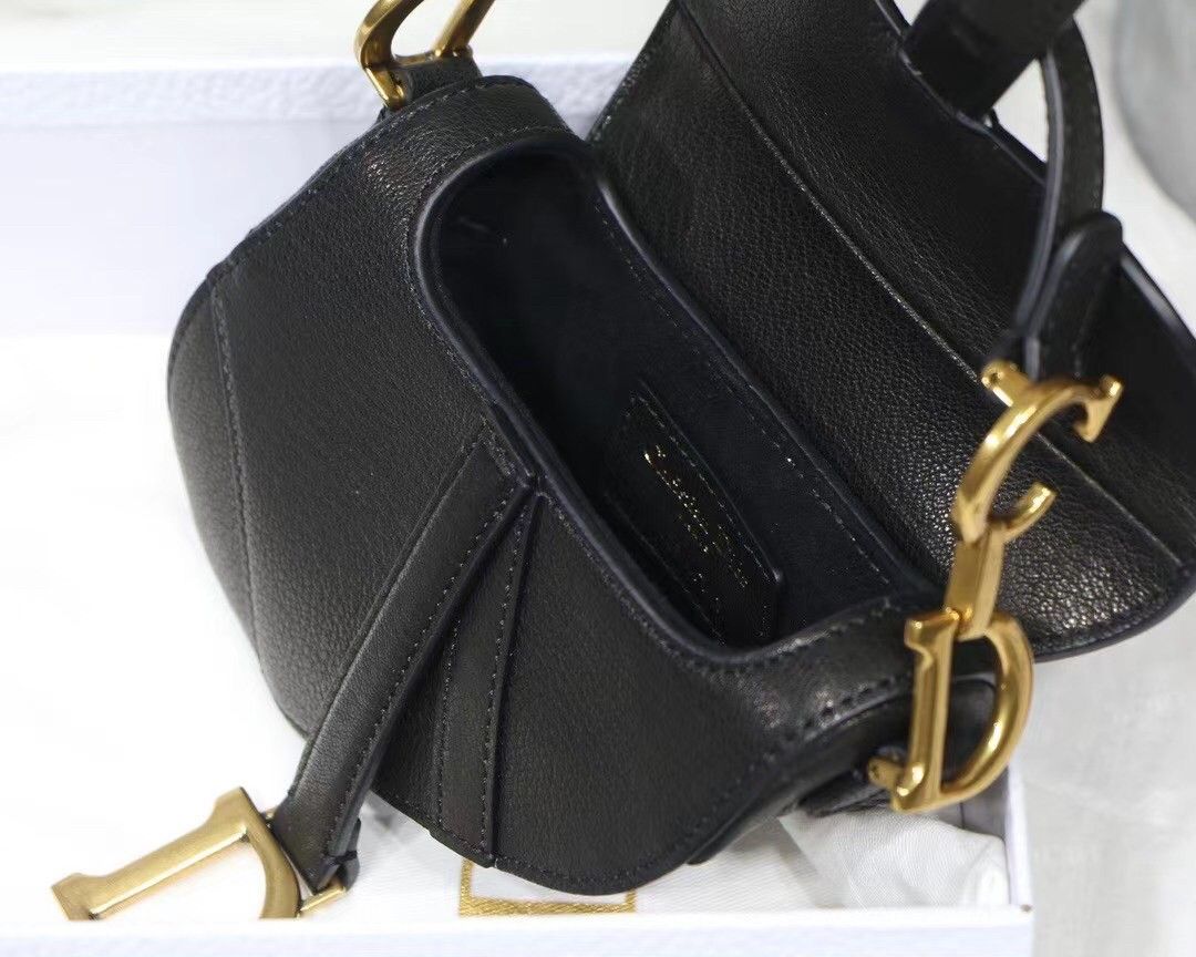 Dior Saddle Micro Bag In Black Goatskin