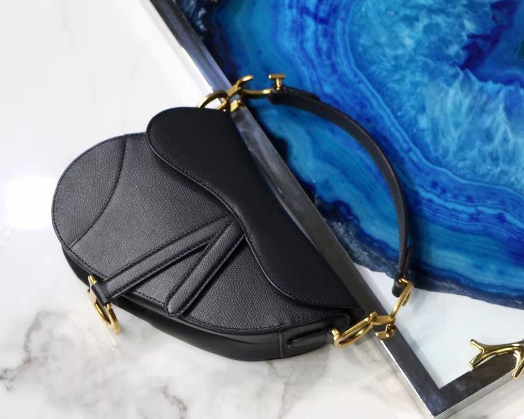 Dior Saddle Mini Bag In Black Grained Calfskin