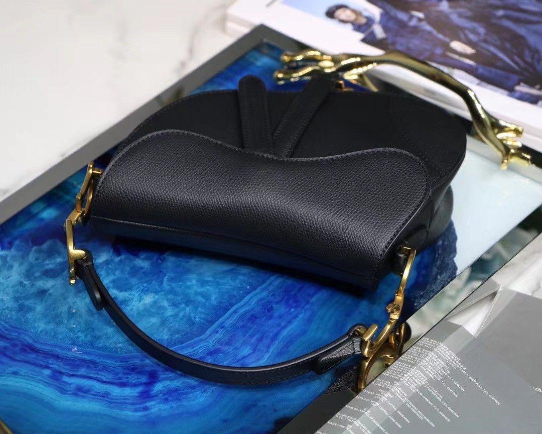 Dior Saddle Mini Bag In Black Grained Calfskin