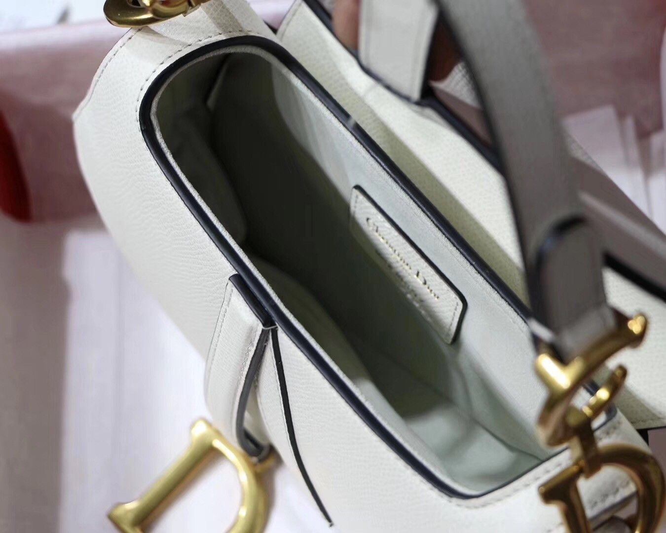 Dior Saddle Mini Bag In White Grained Calfskin