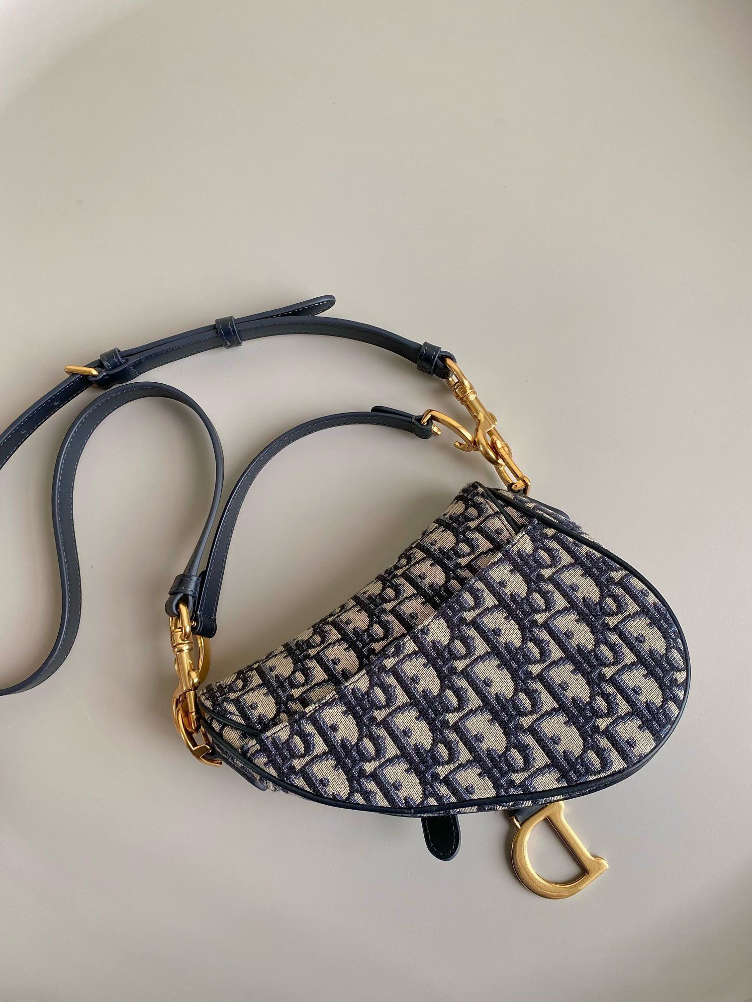 Dior Mini Saddle Bag with Strap in Blue Oblique Jacquard