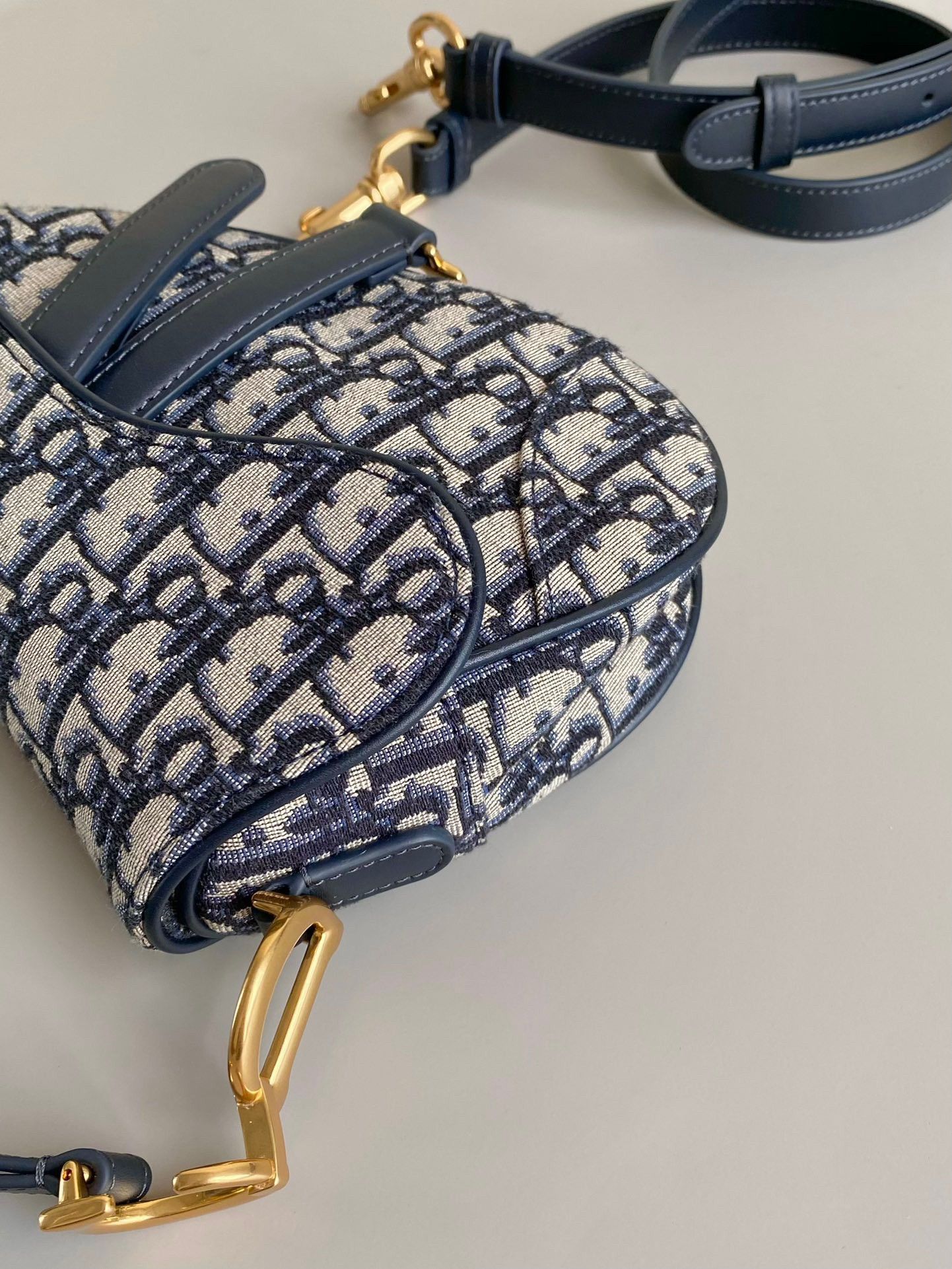 Dior Mini Saddle Bag with Strap in Blue Oblique Jacquard