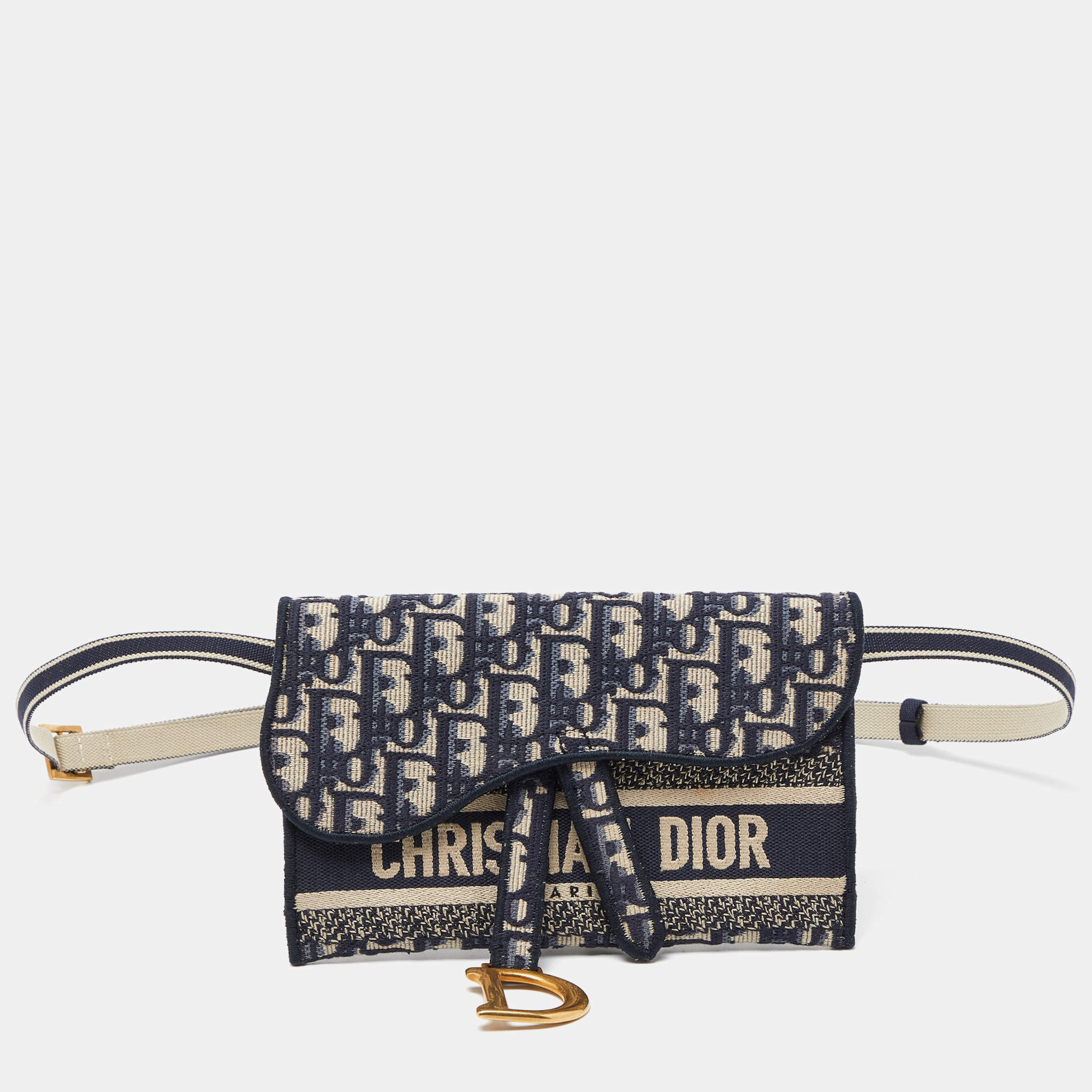 Dior Saddle Slim Pouch In Blue Dior Oblique Canvas