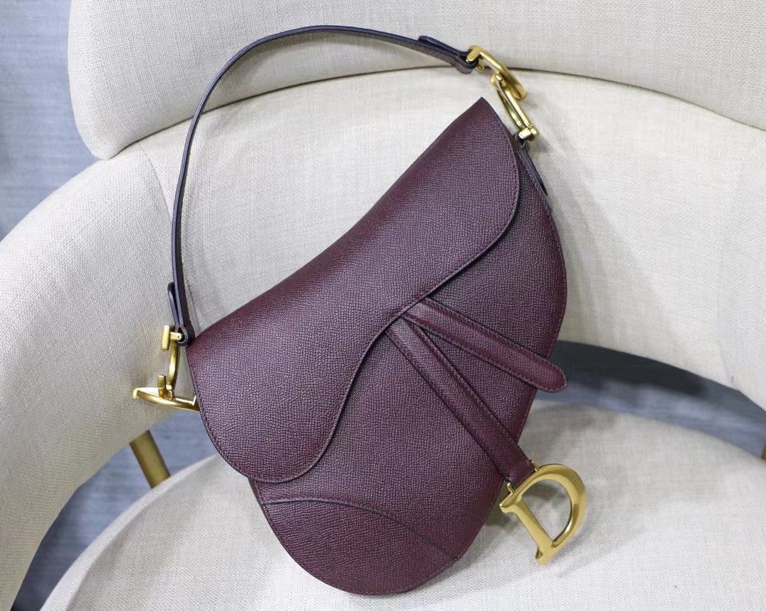 Dior Saddle Bag In Amaranth Grained Calfskin