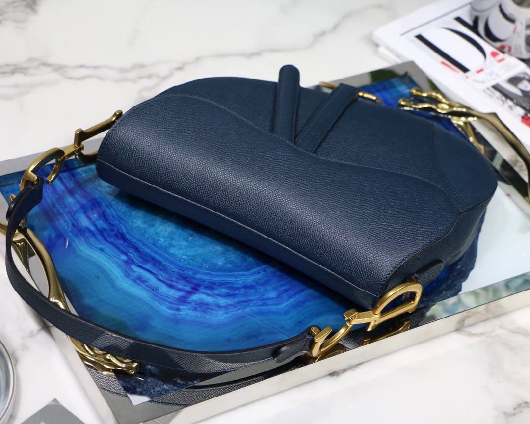 Dior Saddle Bag In Indigo Blue Grained Calfskin