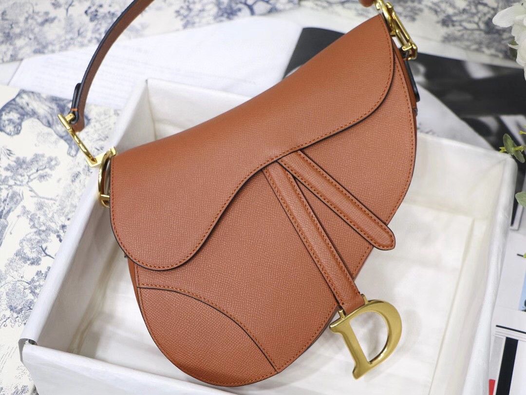 Dior Saddle Bag In Dark Tan Grained Calfskin