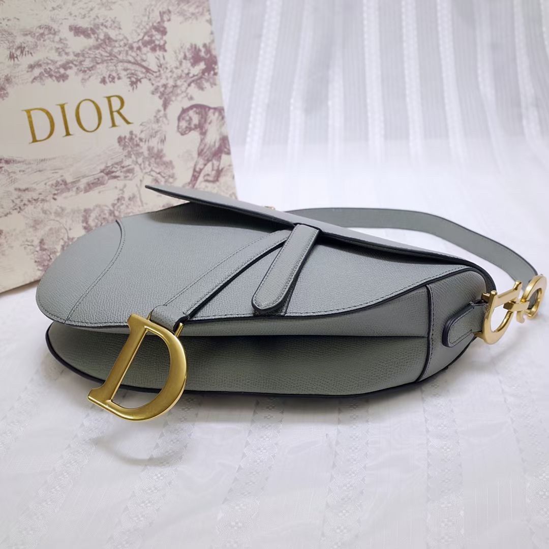 Dior Saddle Bag In Gray Grained Calfskin