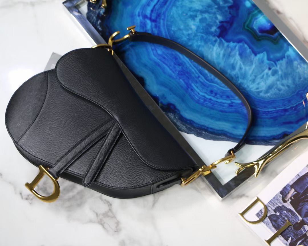 Dior Saddle Bag In Black Grained Calfskin