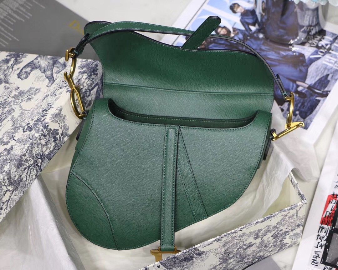 Dior Saddle Bag In Green Grained Calfskin