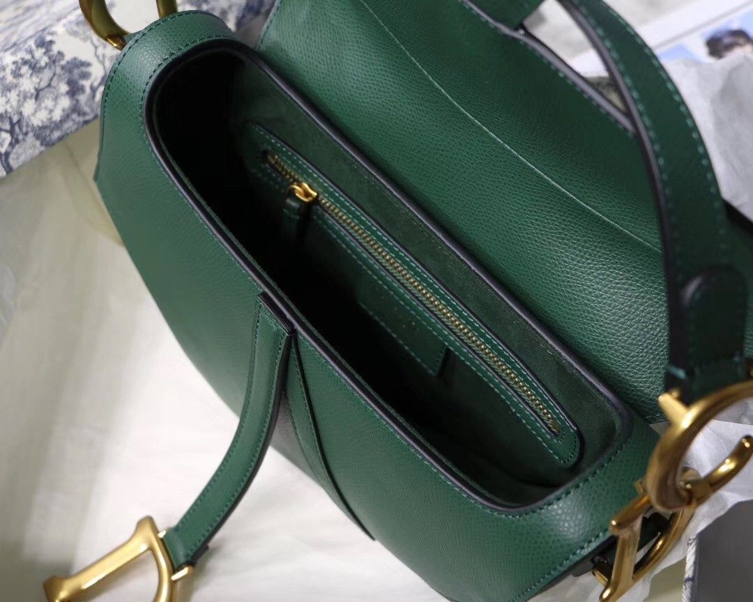 Dior Saddle Bag In Green Grained Calfskin